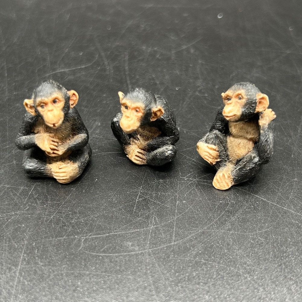 Vtg Set of 3 Realistic Miniature Chimpanzee Monkey Figurines Black